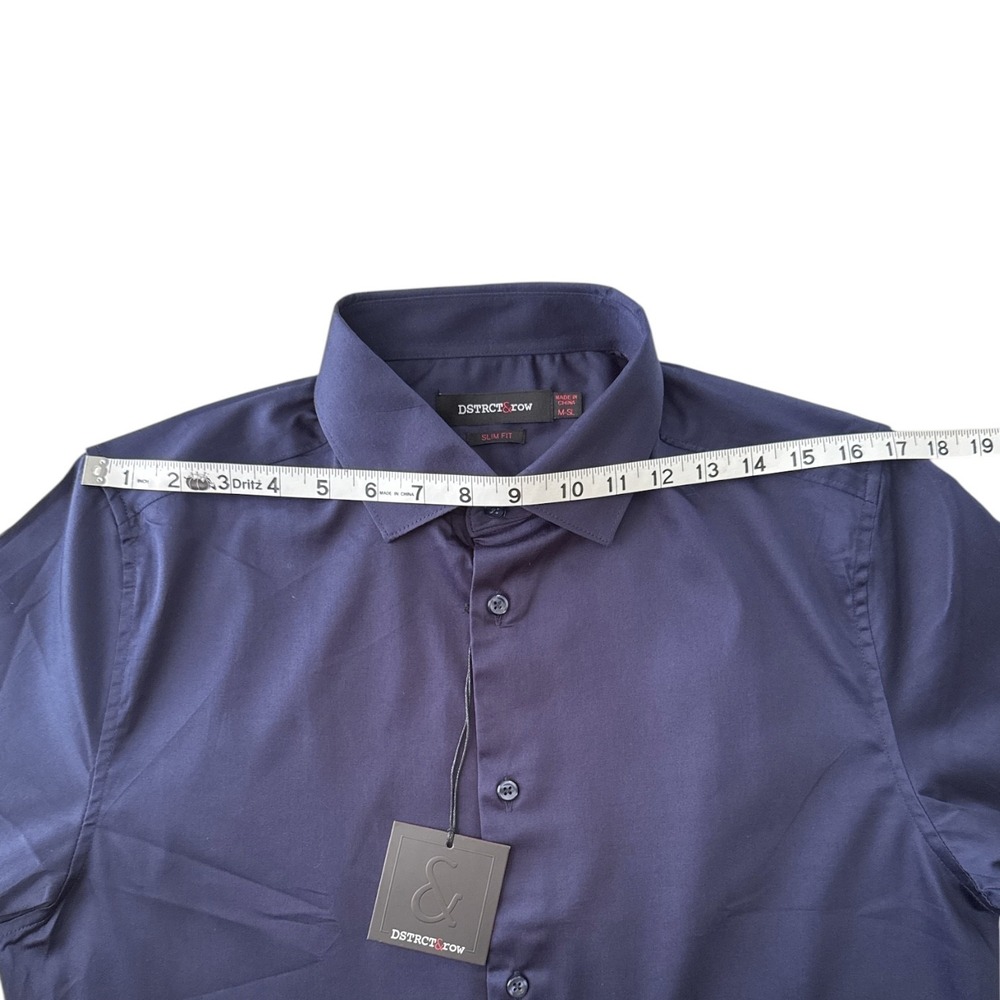 DSTRCT & Row Slim Fit Dress Shirt Navy Size M Wrinkle-Free Long Sleeve Button Up - Picture 4 of 9